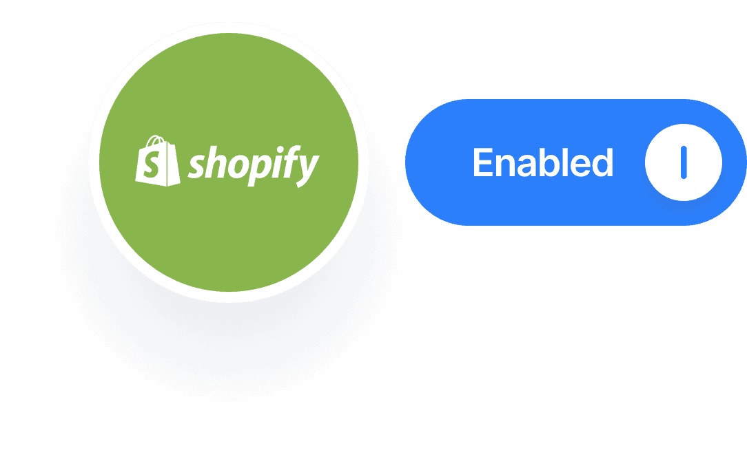The Shopify logo next to a blue button saying Enabled