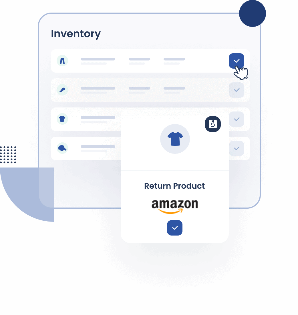 A graphic showing a 'Return Product, Amazon' pop up on the inventory menu