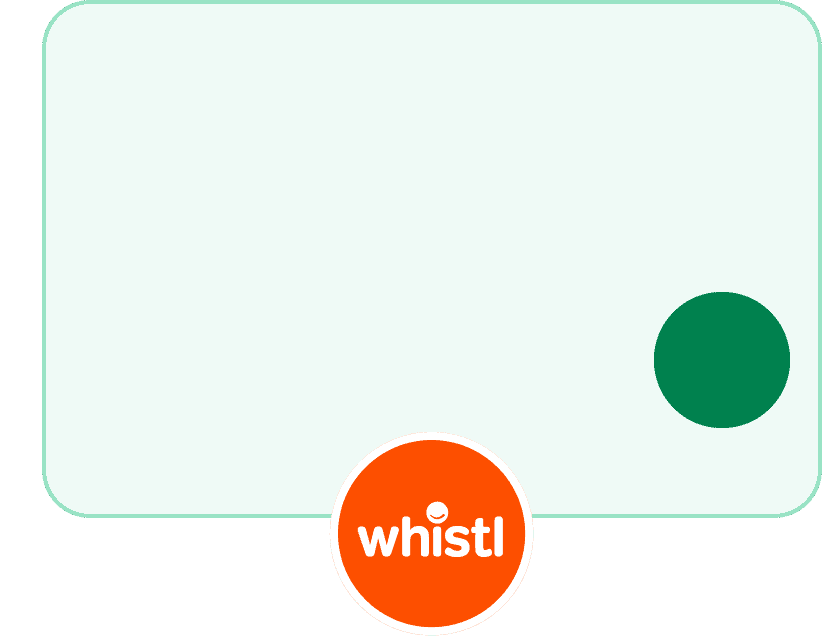 A graphic showing the Whistl logo and a green circle