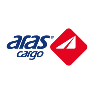 Aras Cargo logo with text in blue and the red logo on the right.