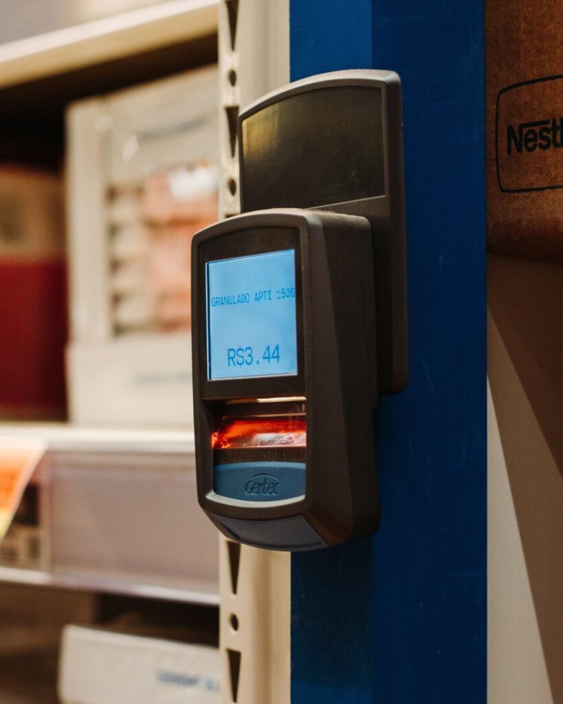 A wall mounted barcode scanner