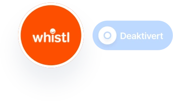 A logo showing the word 'whistl' against a red background, and 'disabled' against a blue background