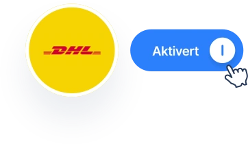 The DHL logo next to a blue button saying Enabled