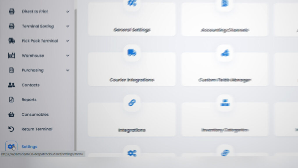 Navigate to settings in your WMS system.